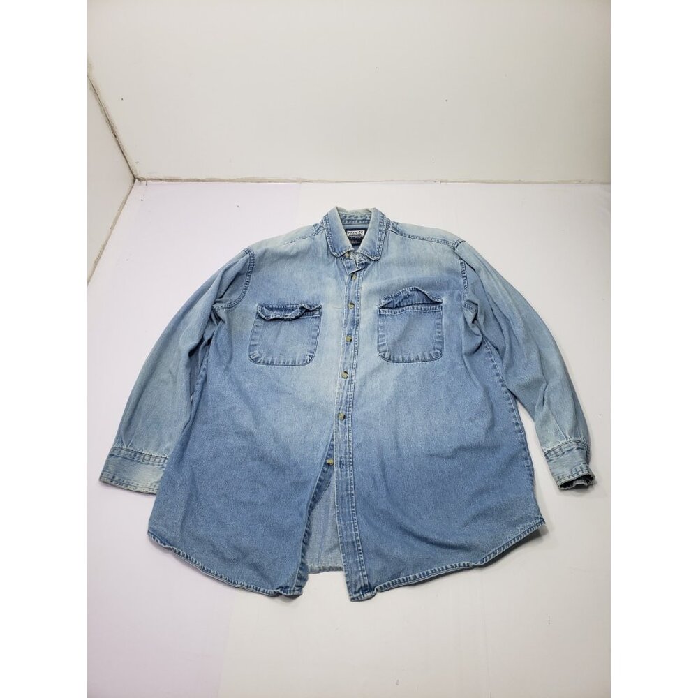 Premier Int. Men 100% Cotton Blue Denim Button Up Long Sleeve Shirt Pockets 2XL